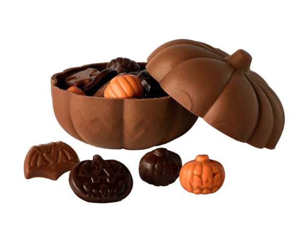 Milk chocolate pumpkin filled with treats